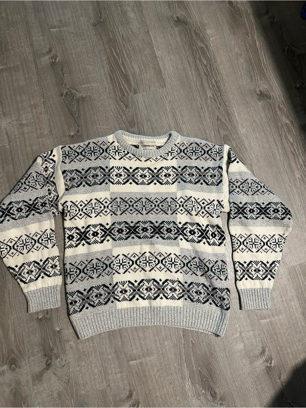 Vintage Liberty Nordic Pattern Crewneck Sweater - Cream & Gray